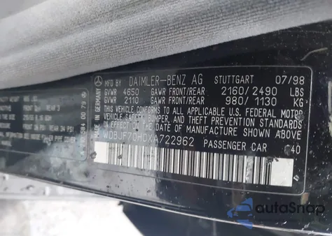 1999 Mercedes-Benz E 430 from USA, damaged, VIN WDBJF70H0XA722962